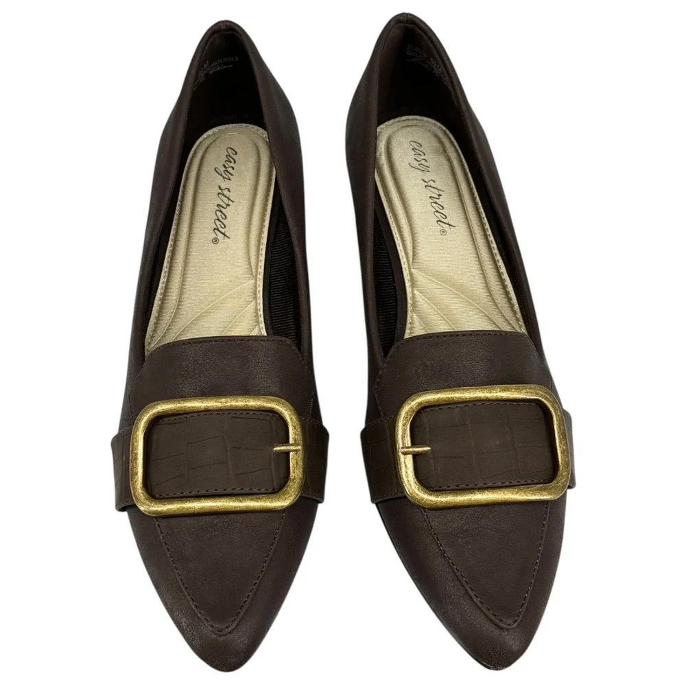 Easy Street Aster Brown Croco Buckle Pumps Comfort Block‎ Heel 8.5M